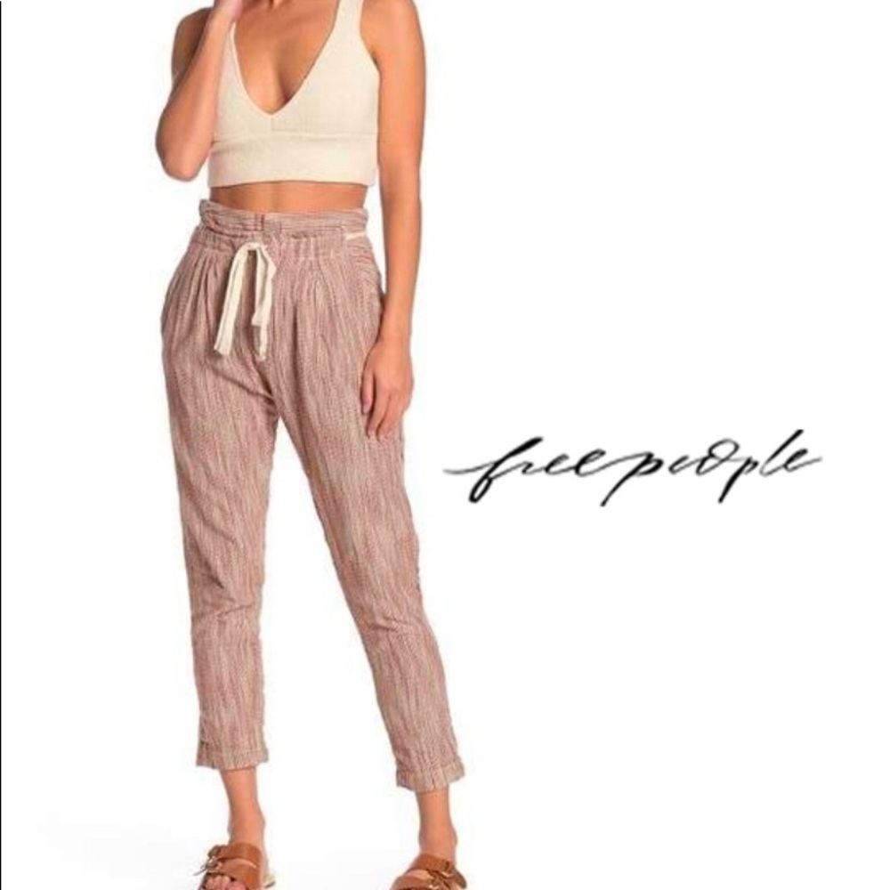 Free People Light at Sunrise High Waisted Vertical Stripped Pant Caraway-Cream - Picture 1 of 7
